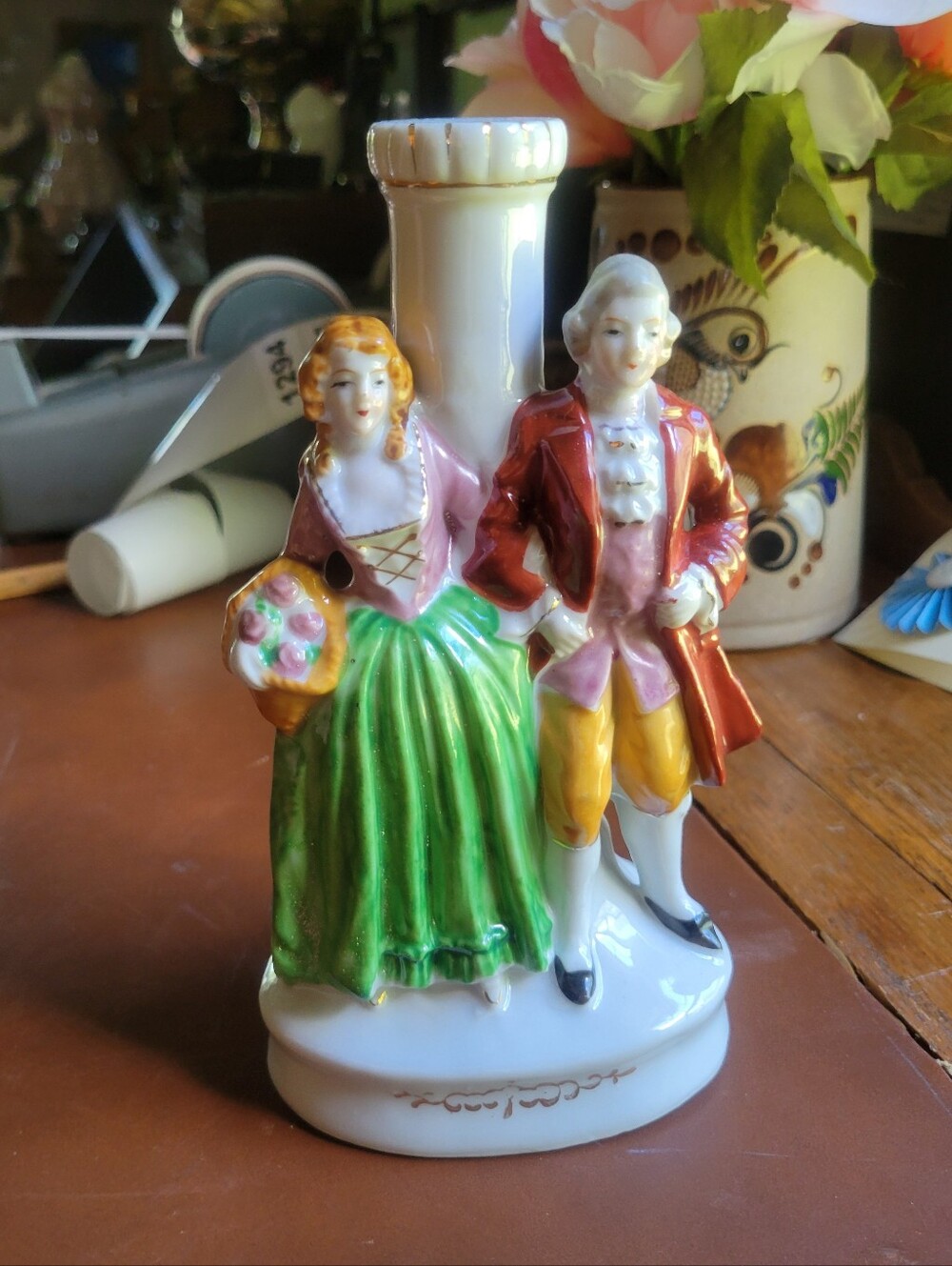 Vtg Occupied Japan Porcelain Colonial Couple Lamp Base Only Figurine Restoration